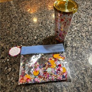 Packed Party Confetti Tumbler and Pouch Set with Gold Lid
